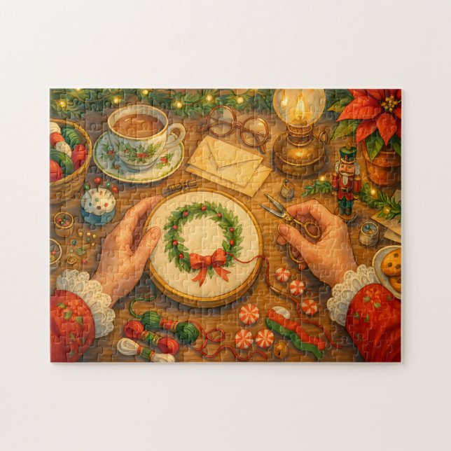 Mrs. Claus Christmas Craft Holiday Sewing Scene Jigsaw Puzzle (Horizontal)