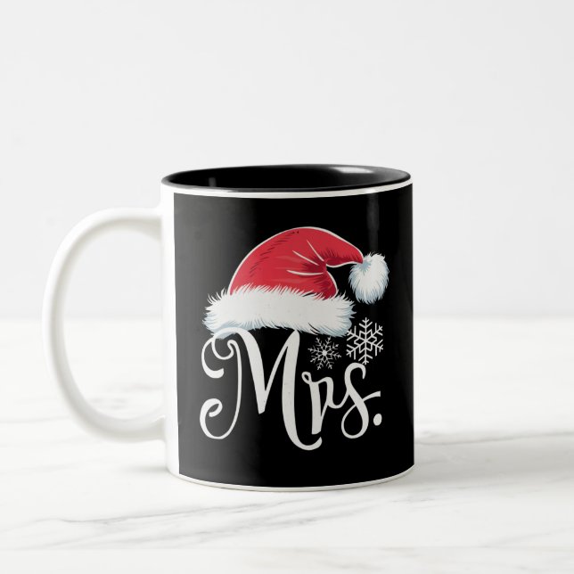 Mrs Claus Couples Matching Christmas Pyjamas Santa Two-Tone Coffee Mug (Left)