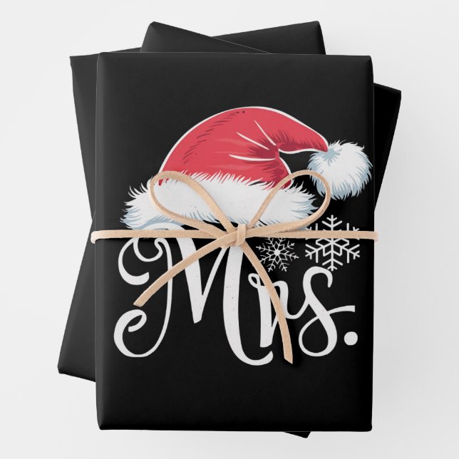 Mrs Claus Couples Matching Christmas Pyjamas Santa Wrapping Paper Sheet (In situ)
