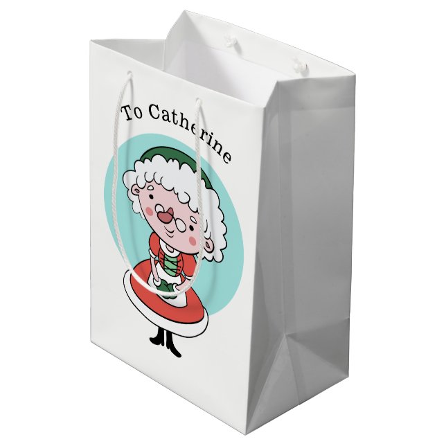 Mrs. Claus custom name medium gift bag (Back Angled)