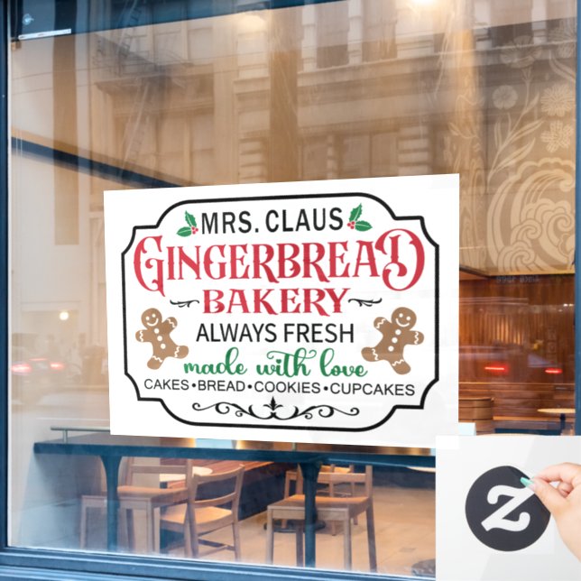 Mrs. Claus gingerbread bakery Christmas  Window Cling (Cafe Window)