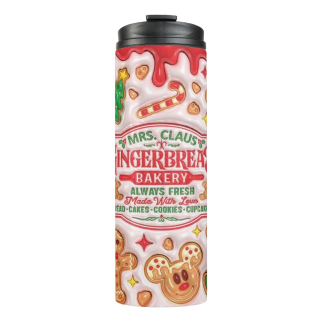 Mrs. Claus Gingerbread Bakery Thermal Tumbler (Front)