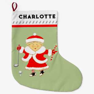 Mrs. Claus Golfer Large Christmas Stocking