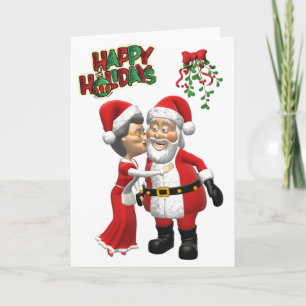 Mrs Claus kissing Santa Card
