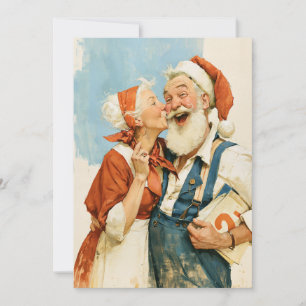 Mrs Claus Kissing Santa Christmas Portrait Invitation