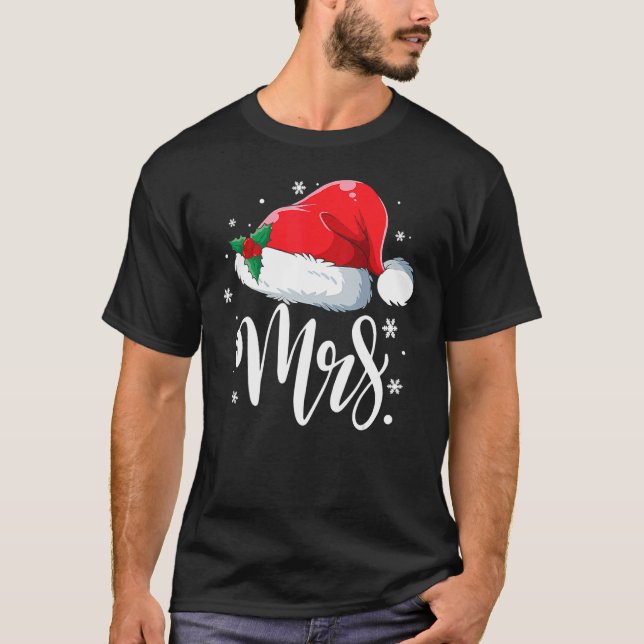 Mrs Claus Santa Christmas Matching Couple Pajamas  T-Shirt (Front)