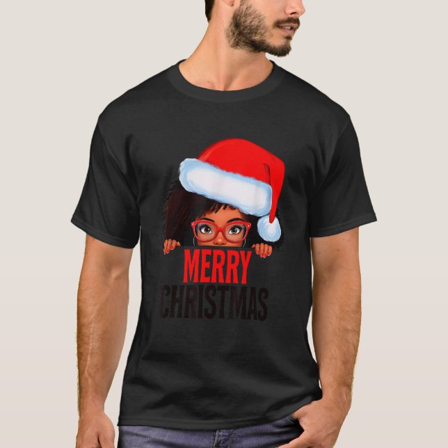 Mrs Claus Santa Melanin Christmas Black Peeking Cl T-Shirt (Front)