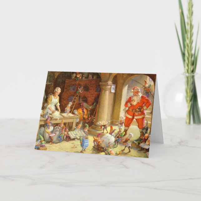 Mrs. Claus & Santas Elves baking Christmas Cookies Holiday Card (Front)