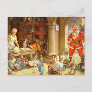 Mrs. Claus & Santas Elves baking Christmas Cookies Holiday Postcard