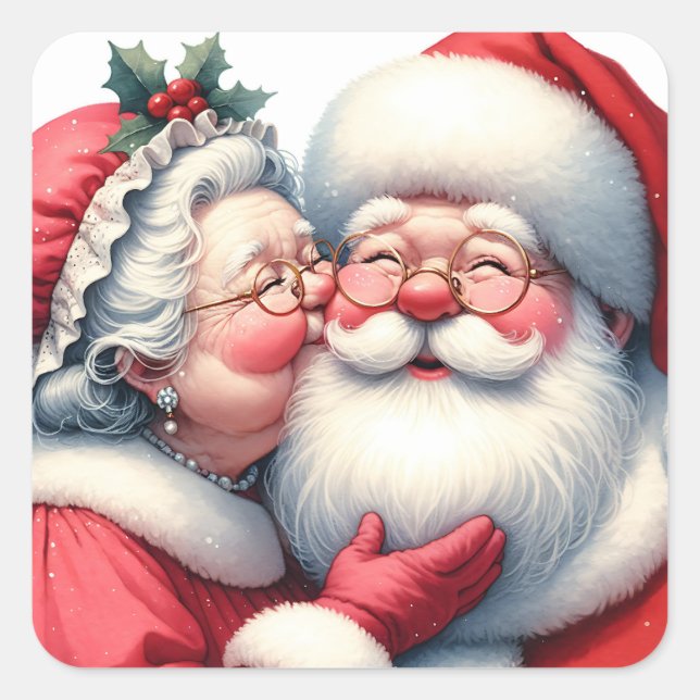 Mrs Clause Kissing Santa Cute Christmas  Square Sticker (Front)