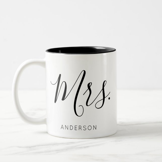 'Mrs.' Custom New Last Name Wedding Gift  Two-Tone Coffee Mug (Left)