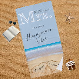 Mrs. Dusty Blue Beach Wedding 2 Hearts Sand | Towel