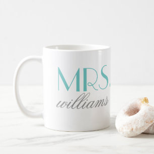 Mrs Elegant Aqua Personalised Wedding Monogram Coffee Mug