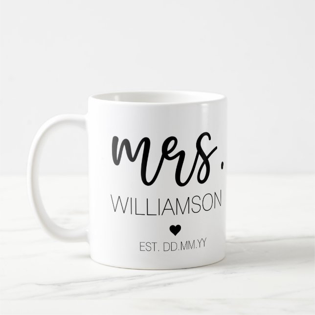 Mrs. Elegant Custom Name Wedding New Couple Gift Coffee Mug (Left)