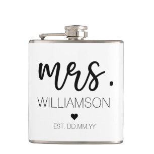 Mrs. Elegant Custom Name Wedding New Couple Gift Hip Flask