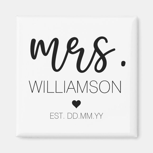Mrs. Elegant Custom Name Wedding New Couple Gift Magnet (Front)