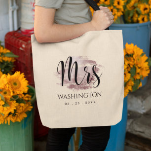 Mrs Elegant Script Rose Gold Wedding Monogram Tote Bag