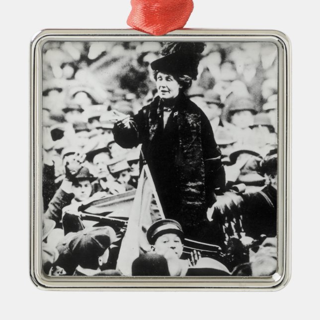 Mrs Emmeline Pankhurst  Addressing a Crowd Metal Tree Decoration (Front)