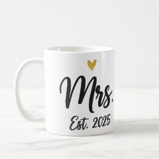 Mrs. Est. 2025" Gold Heart Bride to Be Mug