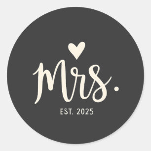 Mrs Est. 2025 Husband Bride Engagement Wedding Classic Round Sticker