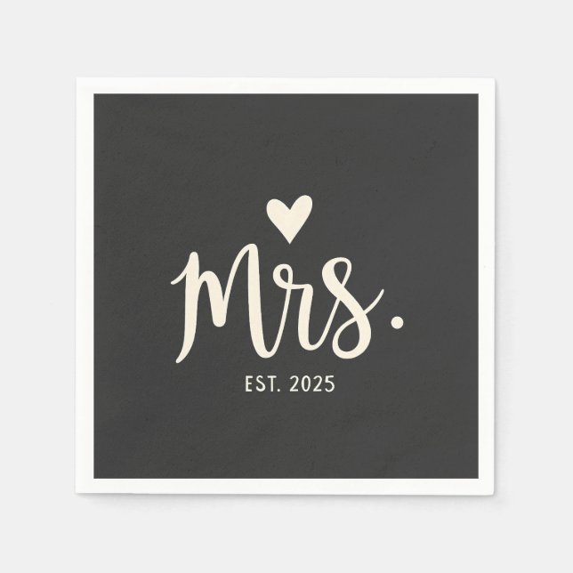 Mrs Est. 2025 Husband Bride Engagement Wedding Napkin (Front)