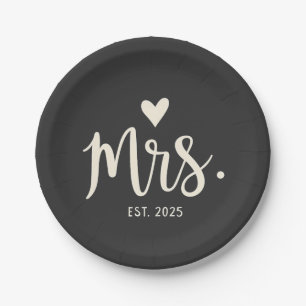 Mrs Est. 2025 Husband Bride Engagement Wedding Paper Plate