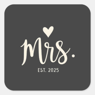 Mrs Est. 2025 Husband Bride Engagement Wedding Square Sticker