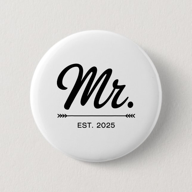 Mrs. Est. 2025 Just Married Wedding Party Mr And M 6 Cm Round Badge (Front)