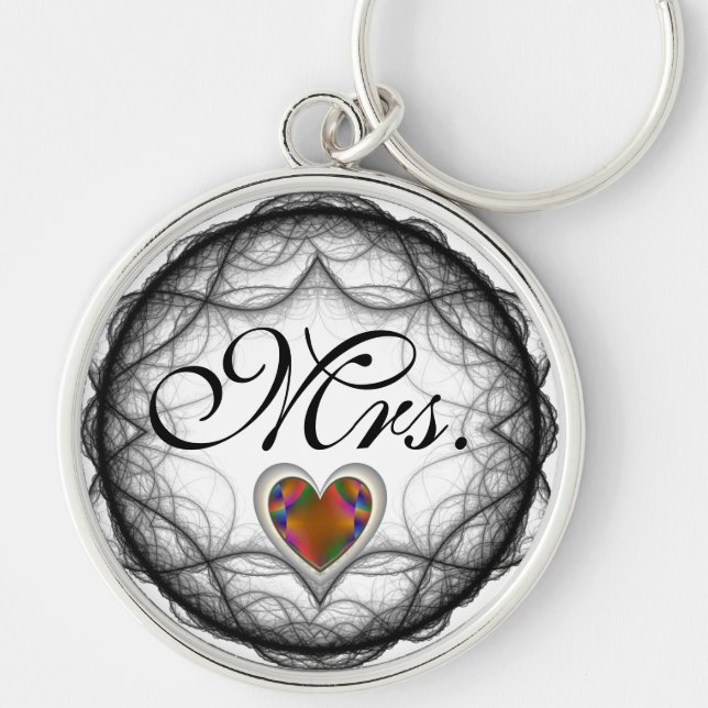 Mrs. Faceted Golden Heart Key Chain (Front)