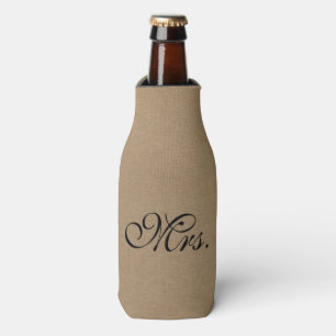 Mrs. faux linen burlap rustic chic initial jute bottle cooler
