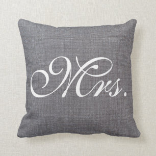 Mrs. Faux Linen canvas textile burlap Weds Pillow