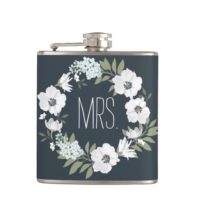 Mrs. Floral Wedding Gifts Personalised Flasks (Front)