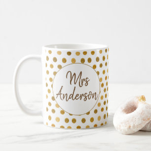 Mrs, Gold Glliter Polka Dots, Personalised Coffee Mug