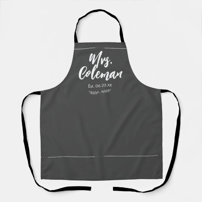 Mrs Just Married with Date Wedding Gift Cute Apron (Front)