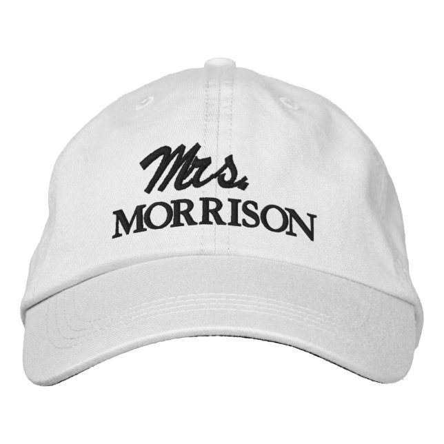 Mrs. Last Name black and white cute Embroidered Hat (Front)