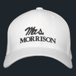 Mrs. Last Name black and white cute Embroidered Hat<br><div class="desc">Chic Mrs. Last Name black and white cute script Embroidered Baseball Cap
Available in many colours and options</div>
