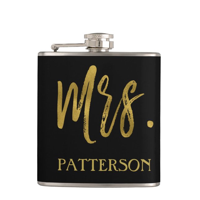 Mrs. Last Name Flask with Gold Foil Typography (Front)