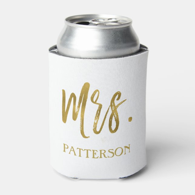 Mrs. Last Name Gold Foil Can Cooler (Can Front)