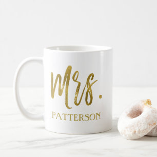 Mrs. last name Gold Foil Wedding Coffee Cup