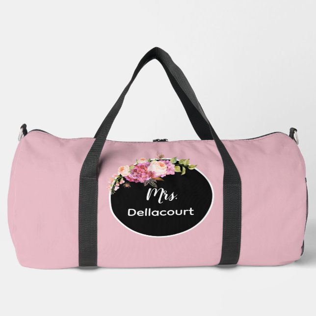 Mrs. Last Name Surname Bride Pretty Custom Duffle Bag (Front)