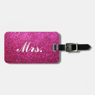 Mrs luggage tag - Hot Pink Faux Glitter