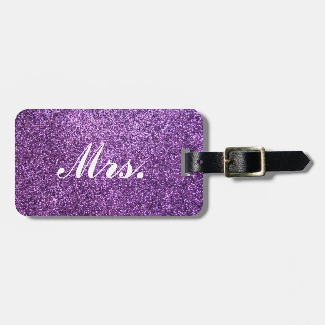 Mrs luggage tag - Purple Faux Glitter (Front Horizontal)
