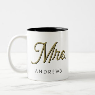 Mrs Modern Black Script Personalised Wedding Two-Tone Coffee Mug