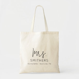Mrs. Modern Black Script Wedding Bachelorette Tote Bag