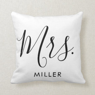 Mrs. Modern Elegant Script Monogram Wedding Cushion