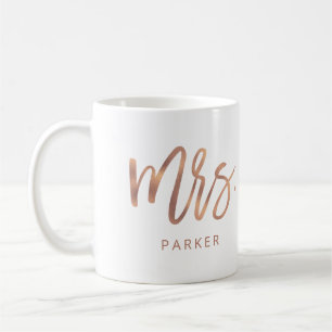 Mrs.   Modern Rose Gold Script and Last Name Coffee Mug