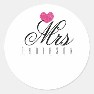 Mrs Modern Script Custom Wedding Classic Round Sticker