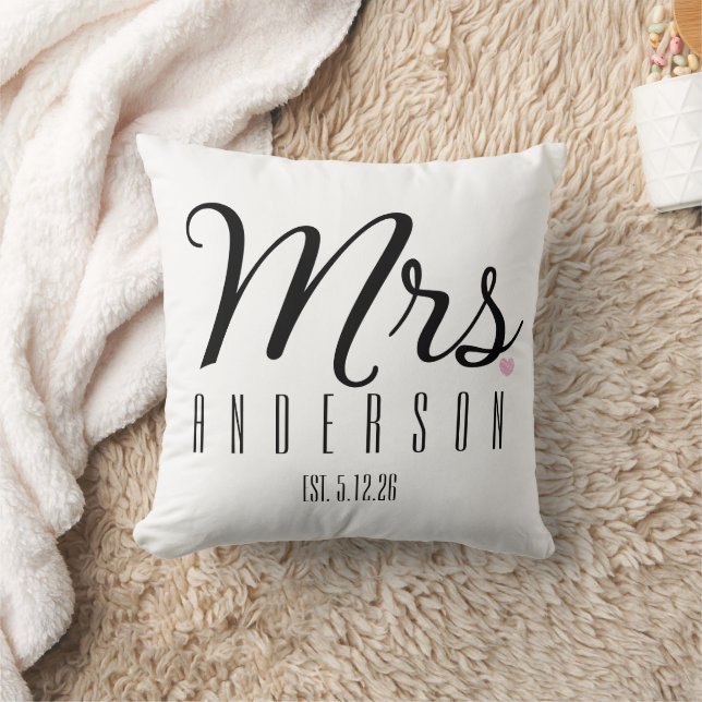 Mrs Modern Script Custom Wedding Date Newlywed  Cushion (Blanket)