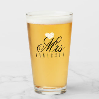 Mrs Modern Script Custom Wedding Glass