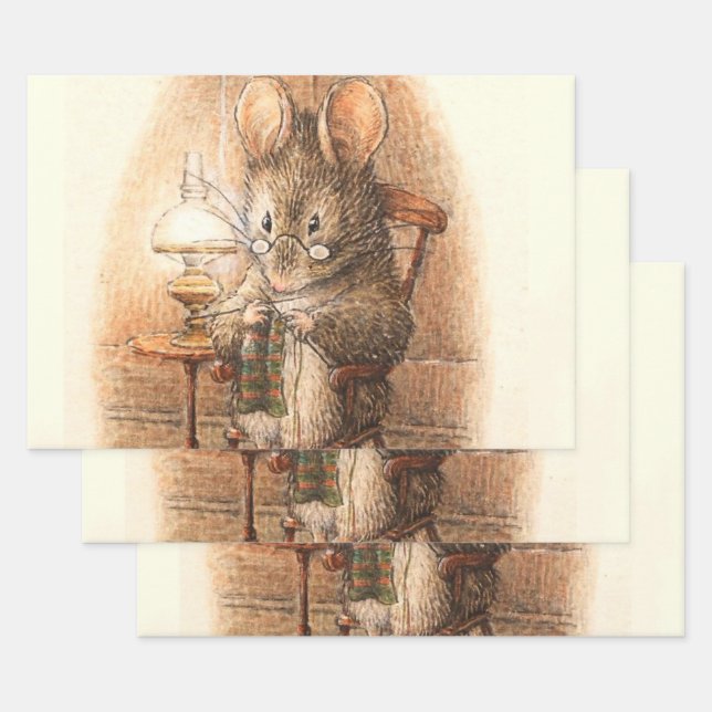 “Mrs Mouse Knitting” by Beatrix Potter Wrapping Paper Sheet (Set)